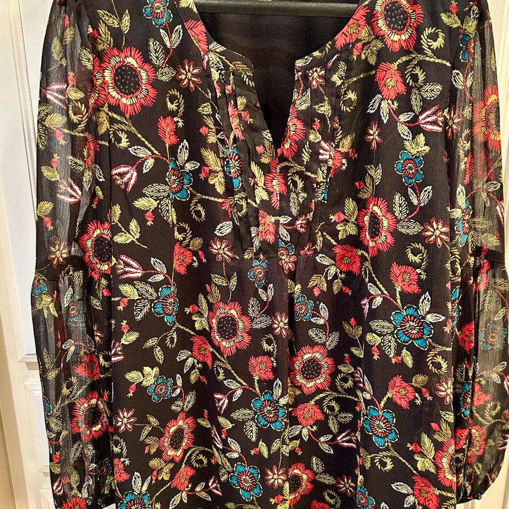 NorthStyle Black Sheer Blouse with Floral Design